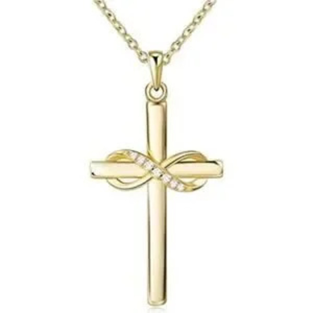 Gold Tone CZ Infinity Cross Necklace Women's Valentine's Anniversary Faith Gift